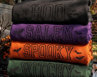 Custom Halloween Sweatshirt, Personalized Embroidered Spooky Season Crewneck or Hoodie, Custom Word, Matching Halloween, Fall Gift