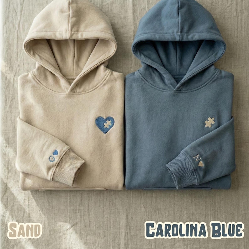 Matching Couple Hoodies & Sweatshirts, Embroidered Puzzle Heart, Personalized Initials, Valentines Day Gift, Anniversary Gift