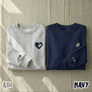 Matching Couple Hoodies & Sweatshirts, Embroidered Puzzle Heart, Personalized Initials, Valentines Day Gift, Anniversary Gift
