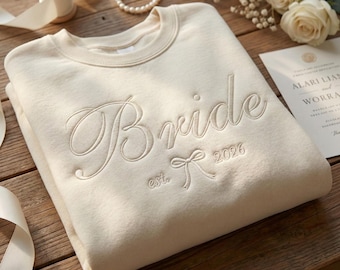 Embroidered Bride, Bridesmaid or Maid of Honor Sweatshirt, Custom Wedding Date, Personalized Bridal Party Gift, Bachelorette Crewneck