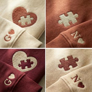 Matching Couple Hoodies & Sweatshirts, Embroidered Puzzle Heart, Personalized Initials, Valentines Day Gift, Anniversary Gift