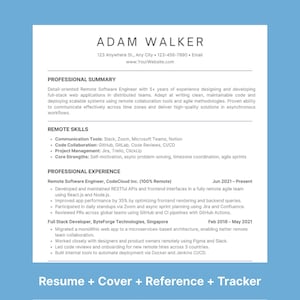 Remote Job and Freelancer Resume Template ATS-Friendly CV + Cover Letter + Reference Page – Editable in Canva and Word + Job Tracker