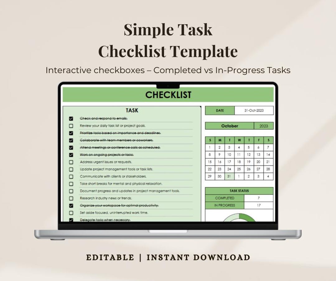 Simple Task Checklist Template – Editable To-do List & Daily Task ...