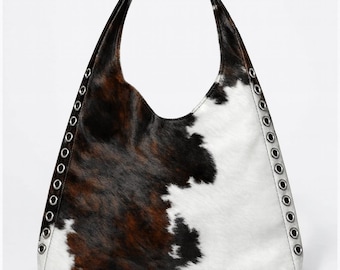 Cowhide Leather Tote Bag – Handmade & Unique hobo bag