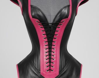 Gothic Leather Corset Dress, Halloween Cosplay Outfit, Steampunk Costume, Handmade  Valentin's gift