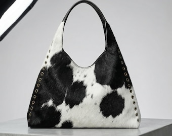 Cowhide Leather Tote Bag with Grommets