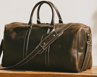 Personalized Leather Duffel Bag – Custom Monogram Weekender & Gym Bag for Him