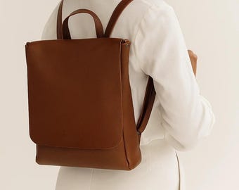 Handgefertigter Rucksack aus echtem Leder Minimalistischer Brauner Laptop Rucksack