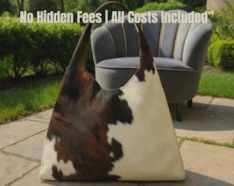Real hair larg purse Western Cowhide Leather Shoulder Hobo Bag – Handmade Brown & White Tote
