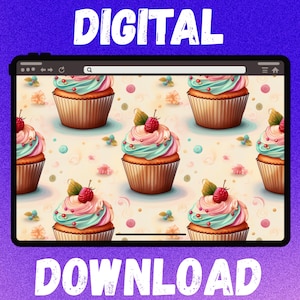 Cupcakes seamless pattern png file digital download