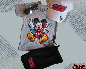 Colorful peace mouse Childrens short outfit accessories included summer wear