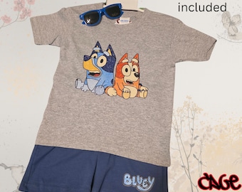 Blue and brown pup Childrens short outfit accessories included summer wear complete outfit