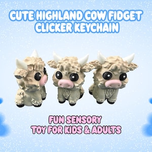 Cute Highland Cow Fidget Clicker Keychain – Fun Sensory Toy for Kids & Adults