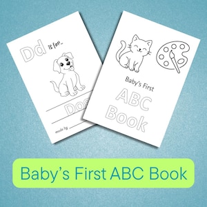 28 Pages Printable Baby Alphabet Book, Baby&#39;s First ABC Coloring Pages, ABC Book, Learn the Alphabet,  Digital Download
