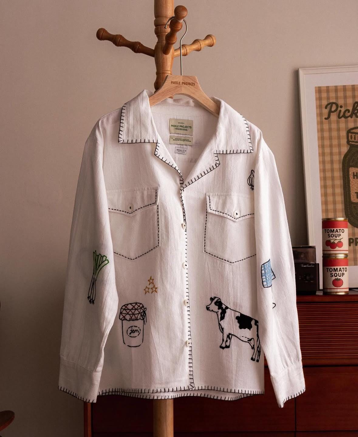 Pickle Projects— Farmhouse Crumbs HAND EMBROIDERED L/S SHIRT 