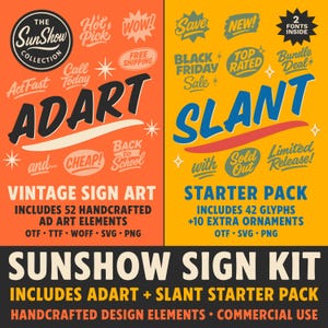 SunShow Skyltkit – Retro Display-typsnittspaket, Vintage-skylttypsnitt, Djärva handgjorda bokstäver