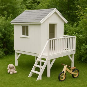 Backyard Playhouse DIY Building Plan – Outdoor Wooden Playhouse for Kids – Step-by-Step PDF Instructions - Kids Playhouse Plans