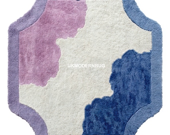 Abstract Geometric Rug: Plush Sculpted Blue & Purple Carpet