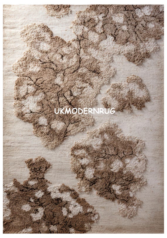 Hand Tufted Modern Abstract Rug – Neutral Beige & Cream Textured Carpet | Contemporary Designer Floor Decor