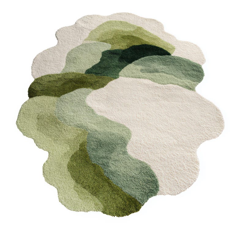 Organic Green Rug Organic Green Abstract Rug Wavy Botanical Hand-tufted Carpet for Living ...