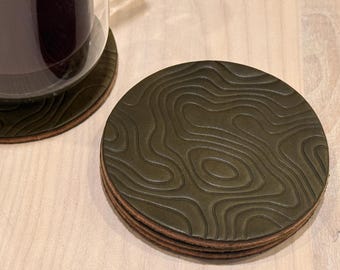 Leather Coaster Set - Topography Map