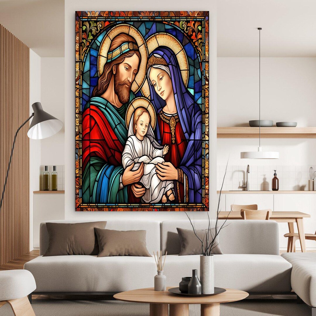 Holy Family Stained Glass Art: Religious Tempered Glass Wall Decor - Etsy