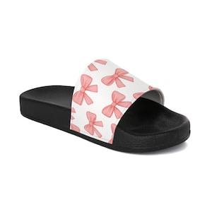 Pink Bow Slide Sandals for Women , Cute Girly Summer Shoes , Soft & Stylish Bow Detail Slides , Aesthetic Comfy Flats