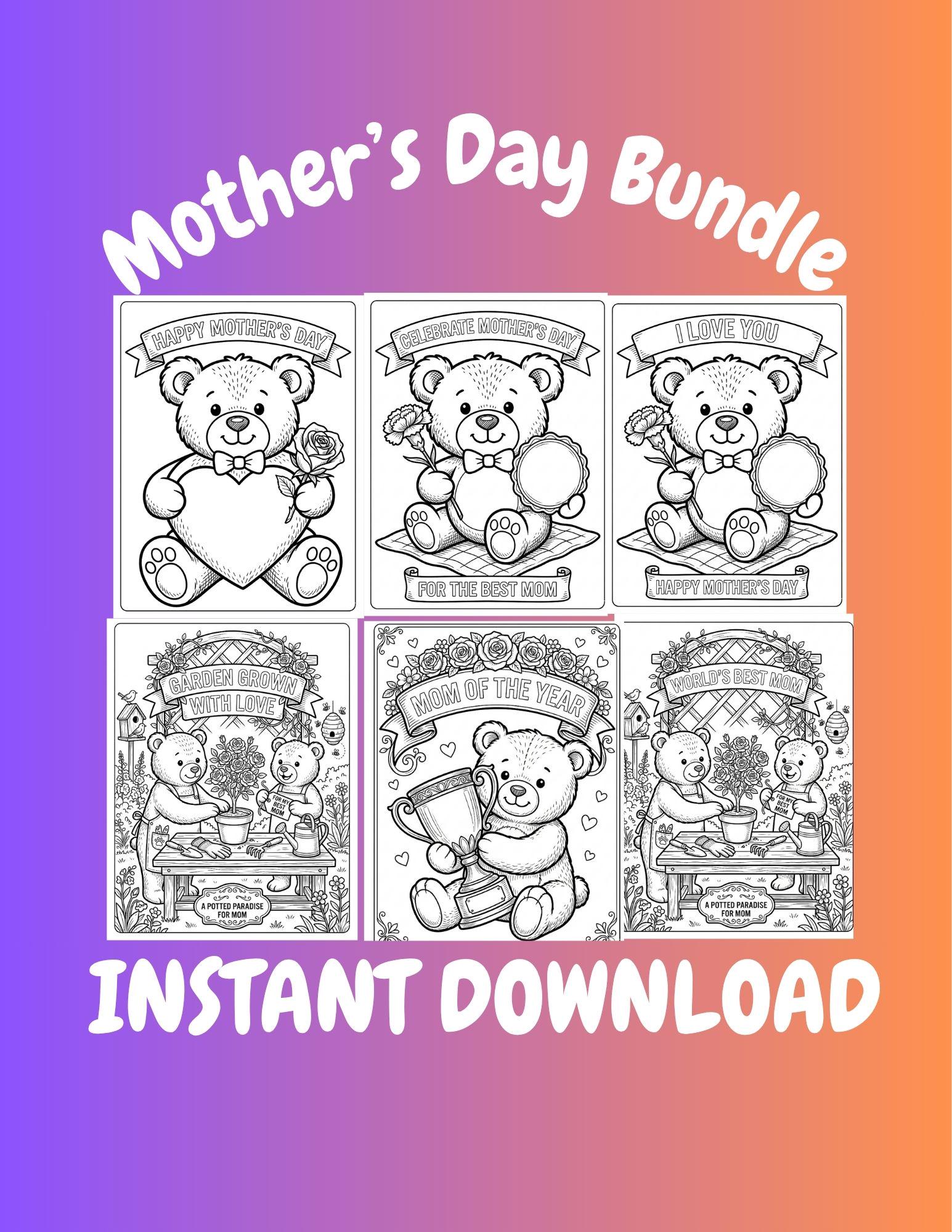 Teddy Bear Mother's Day Coloring Pages for Kids, I Love Mommy Activity ...