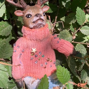 Miniature handmade ooak doll “Little Deer in Pink Sweater”