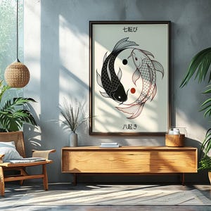 Yin Yang Koi Fish Wall Art | Japanese Minimalist Decor