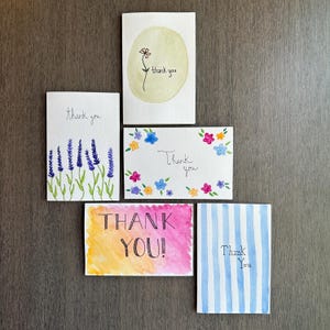 Handmade Thank You Cards - Watercolor Art, Pack of 5, Uplifting Blank Note Cards