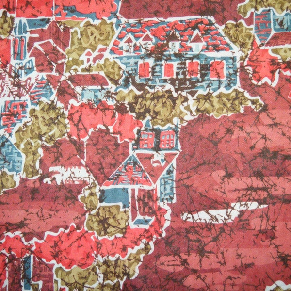 Vintage Fabric: Red, Brown House