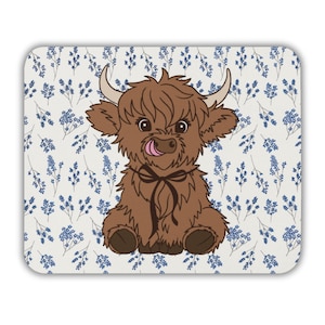 Cute Cow Mouse Pad, Floral Nature Desk Mat, Western Office Decor, Gift for Girl