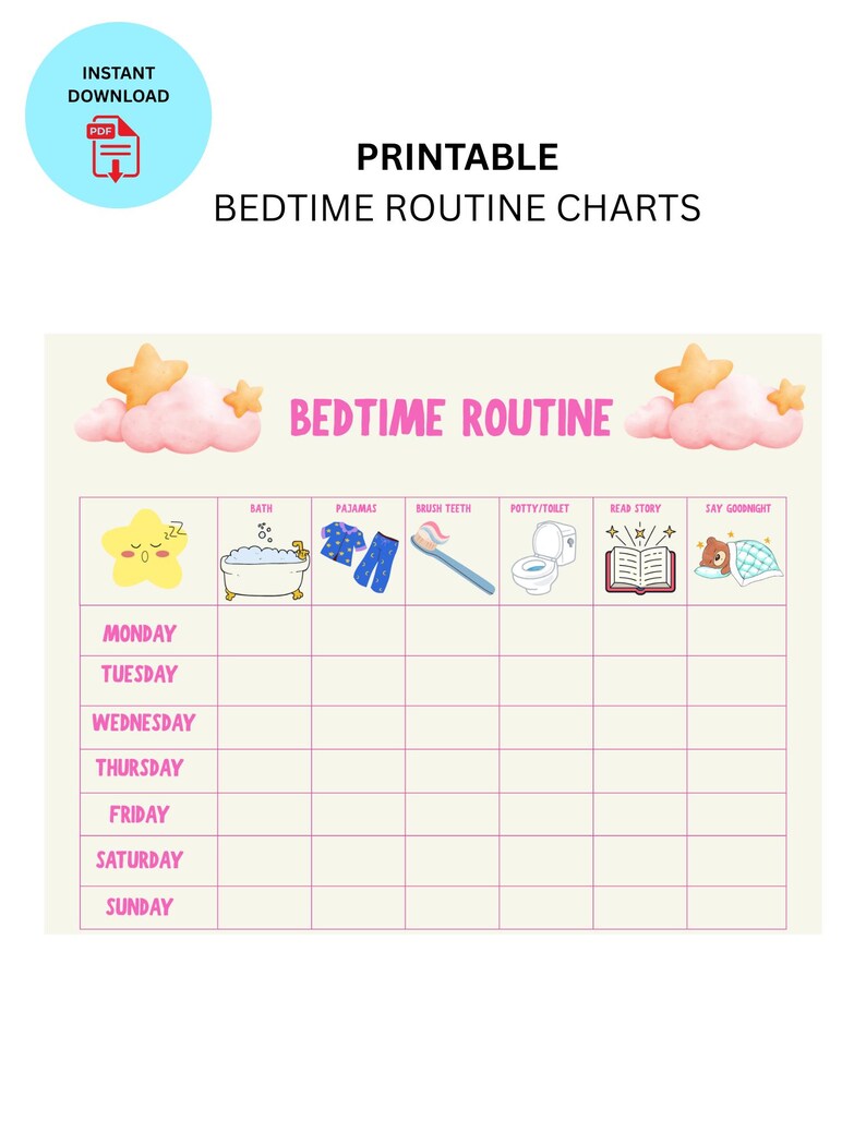 Bedtime Routine Color Kids Morning & Bedtime Routine Chart: Printable Visual Guide (PDF ...