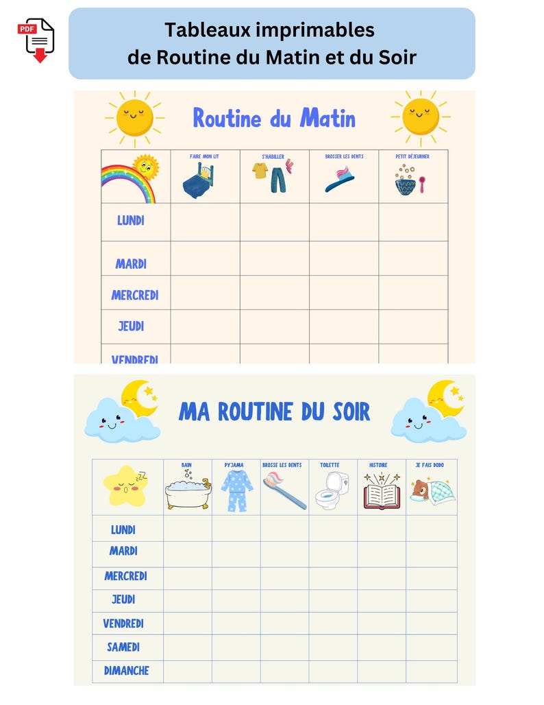 Morning And Evening Routine Chart.pdf Morning & Evening Routine Chart for Kids: Printable PDF (US Letter ...