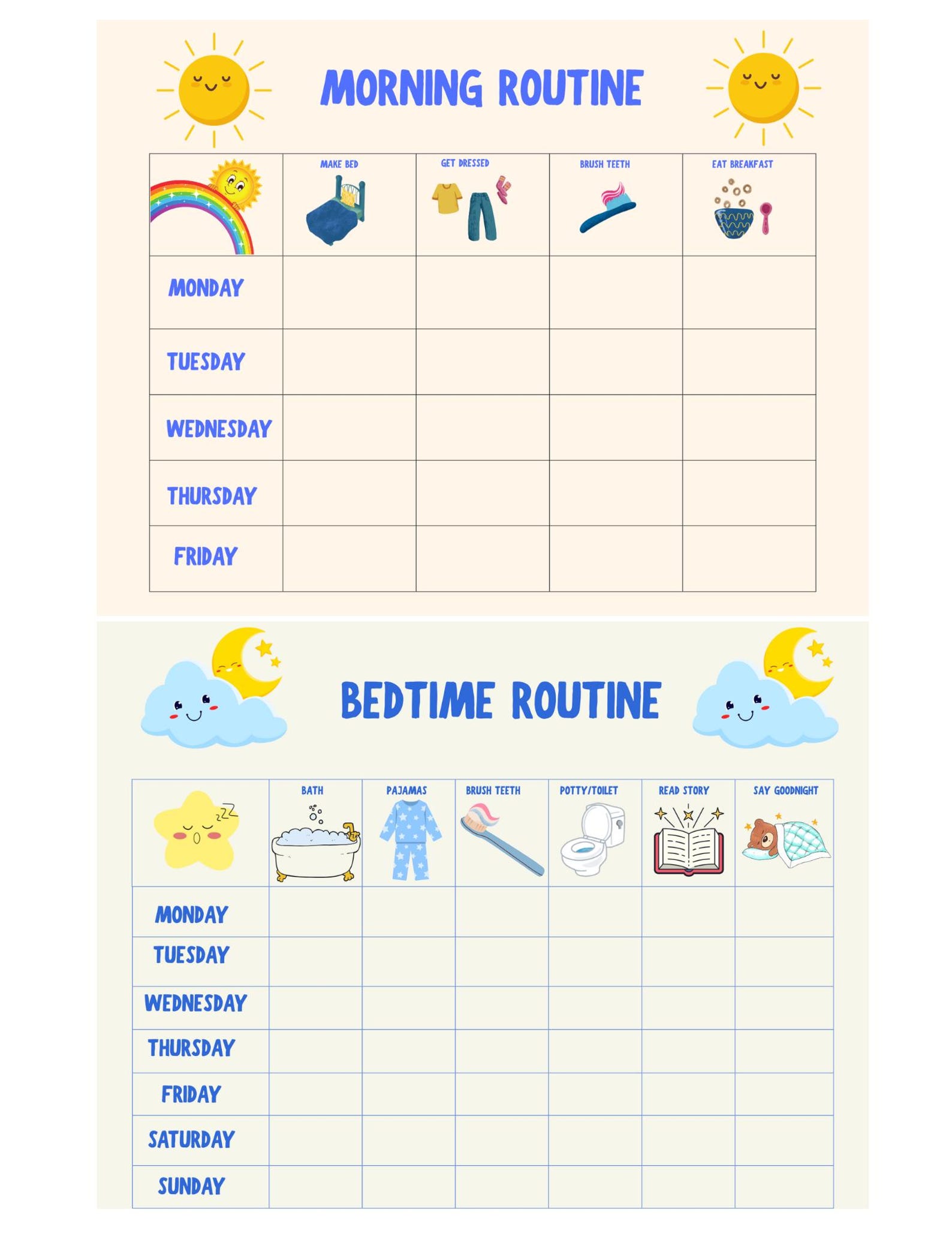Kids' Morning & Bedtime Routine Chart: Printable Visual Guides (PDF ...