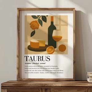 Zodiac gift, Zodiac Wall Print, Horoscope Signs, Minimalist Boho Decor, Taurus Poster Printable, Astrology Decor, Printable Wall Art