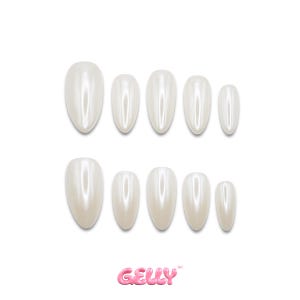 Hailey Bieber Glazed Donut Nails | Chrome Press On Nails | Luxury Gel Nails | White Pearl Fake Nails | Quality Medium Almond Press Ons