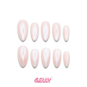 Hailey Bieber Pearl Pink Glazed Donut Press On Nails: Medium Almond & Chrome Gel Nails