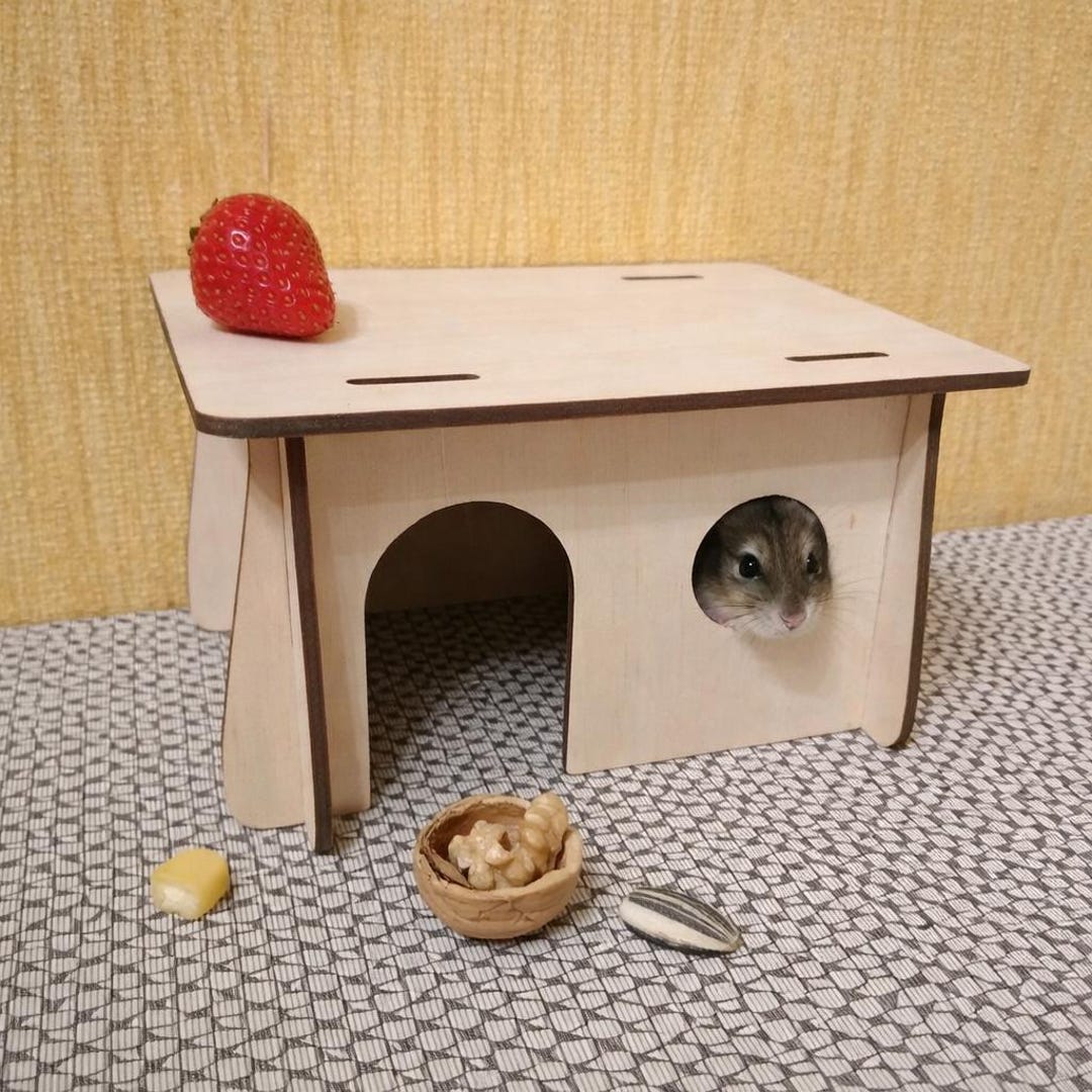 Curated visual reference: Visual Reference: Wooden Hamster House Natural Plywood Hideout For Hamsters