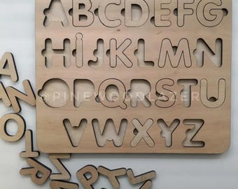 Houten alfabetpuzzel voor peuters | Montessori-abc-bord | Natuurlijk houten educatief speelgoed | Educatief cadeau voor kleuters