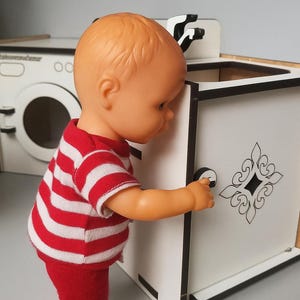 木製バービーバスルームセット – 手作りドールハウスのバスタブ、シンク、洗濯機 | バービーファッションドール用木製ドール家具