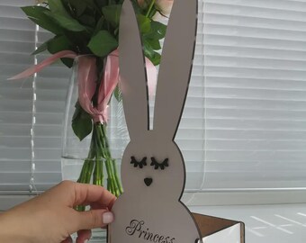 Bunny Flower Vase, Wooden Rabbit Decor, Princess Easter Gift