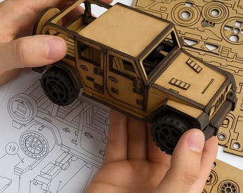 DIY Wooden Jeep Model Kit: 3D Puzzle Car Constructor