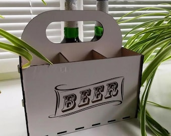 Wooden Beer Caddy with Handle – Rustic 6 Bottle Beer Carrier, Personalized Beer Tote, Gift for Men BBQ Picnic