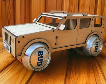 Handmade Wooden Beer Car – Funny Beer Holder Truck for Men, Personalized Groomsmen Present, Unique Man Cave Gift Box
