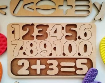 Puzzle matematyczne Montessori: drewniana zabawka edukacyjna do nauki cyfr i znaków