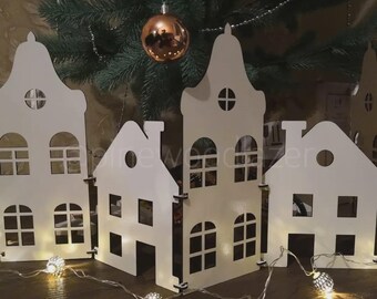 Wooden Christmas Tree Skirt Village | Laser Cut House Set | Scandinavian Winter Decor | Under Tree Fence Display | Cozy Holiday Scene