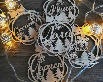 Personalized Wooden Christmas Ornament with Name | Custom Laser Cut Wood Tree Decoration | Rustic Holiday Keepsake
