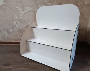 Wooden Display Stand – White 3 Tier Countertop Display Shelf for Craft Fair, Retail, Product Showcase